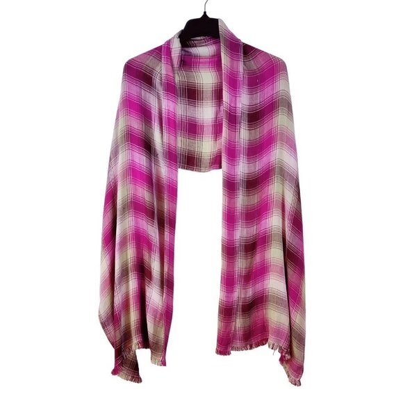 Scarf Shawl Long Rectangle Plaid Purple Cream Gray Granny Core Plaid Cottage - Picture 2 of 10